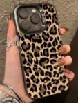 Cheetah Print Apple Tortoise Shell Phone Case 1pc Leopard Pattern Painted TPU Brand Metal Frame Full Protective Phone Case, Compatible With Iphone 16 15 14 13 12 11 Pro Max Waterproof Shockproof Anti-Fall Scratch Resistant