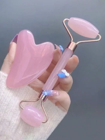 1pc Face Beauty Massage Tool Set, Including Roller, Massage Board, Body Back Scraping Gua Board, Pink And White Options