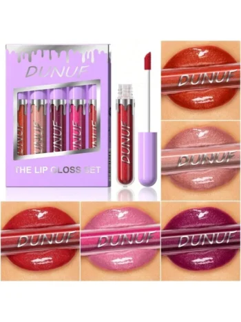 DUNUF 5 Pcs Long-Lasting Lip Gloss Set Waterproof Lipstick Non-Fading Non-Stick Cup Beginner Friendly Perfect Christmas Gift Beautifully Wrapped