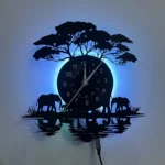 1pc Vintage Vinyl Record Wall Clock, Elephant and Tree Theme, Artistic Wall Decor for Living Room, Bedroom, Home Office, Cafe, Cake Shop, Restaurant, Kitchen, Office, Birthday Gift, Unique Gift for Friends and Family, No Battery Included, Clock Wall Decor